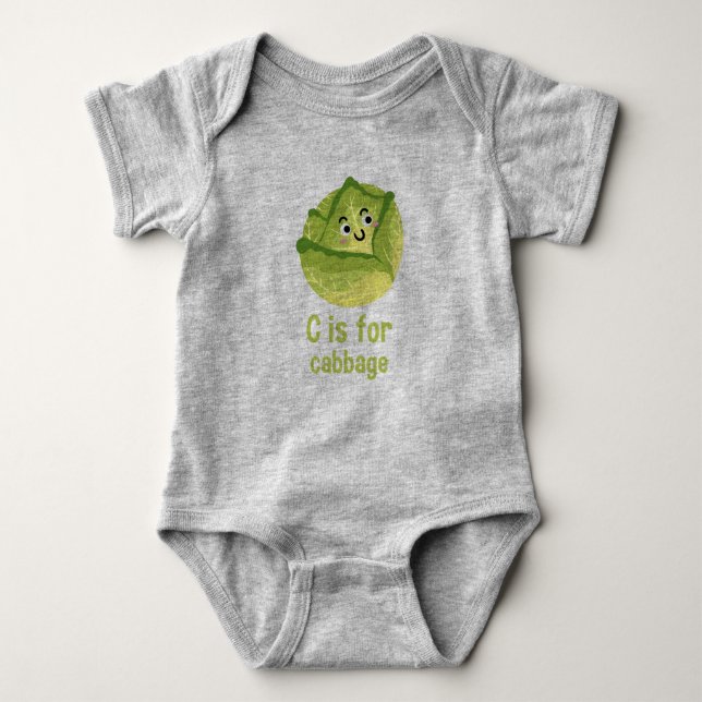 C is for CABBAGE Green Veggie Alphabet C Baby Bodysuit (Front)