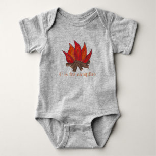 C is for Campfire Camp Fire Flames Logs Outdoor Baby Bodysuit