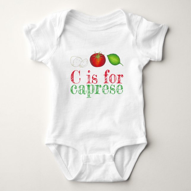 C is for CAPRESE Mozzarella Tomato Basil Italian Baby Bodysuit (Front)