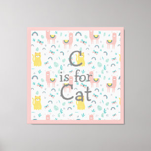 C is for Cat Boho Cute Alapaca Pink Trim Nursery Canvas Print