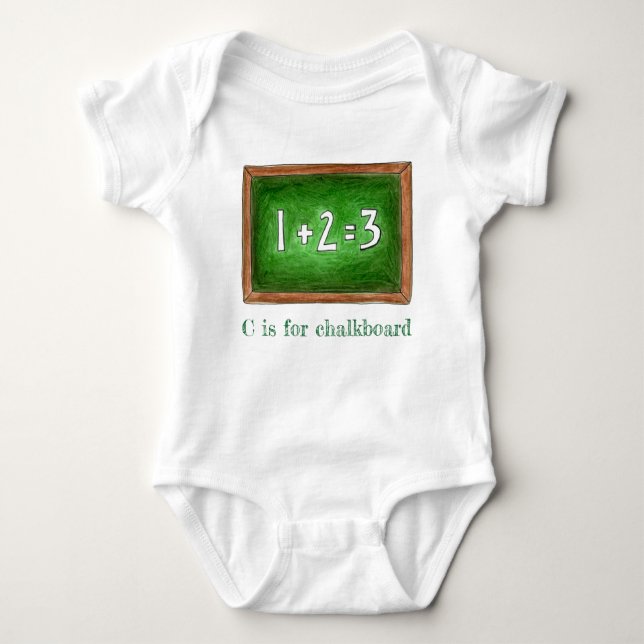 C is for Chalkboard Green School Slate Math ABCs Baby Bodysuit (Front)