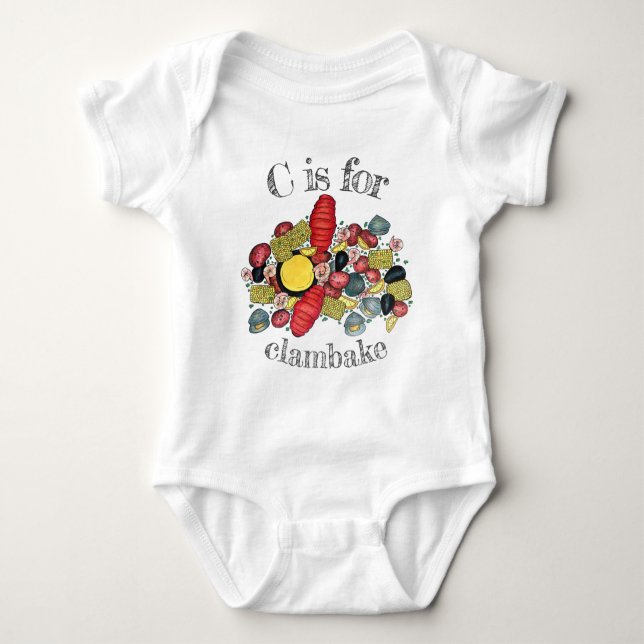 C is for Clambake New England Seafood Dinner Food Baby Bodysuit (Front)
