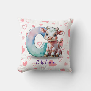 C is for Cow – Personalised Baby Pillow with Heart