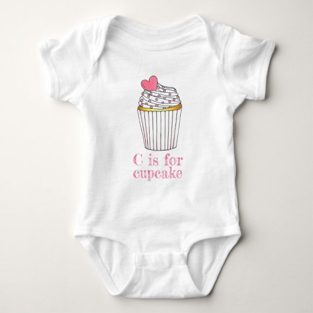 C is for Cupcake Pink Heart Cup Cake Sprinkles Baby Bodysuit (Front)