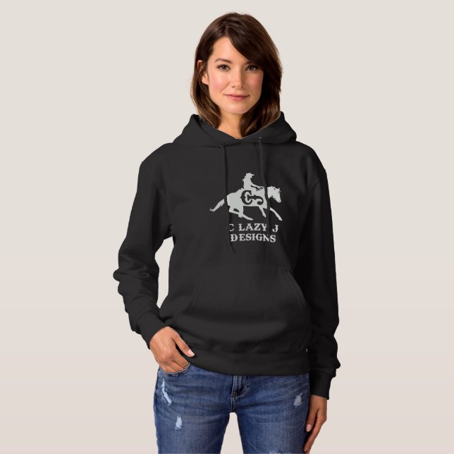C Lazy J - frt; Keep Calm Cow On - blk Hoodie (Front Full)