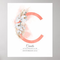C Letter Monogram White Orchids and Pampas Grass