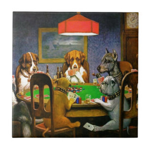 C. M. Coolidge Dogs Pets Poker Cards Humour Destin Ceramic Tile