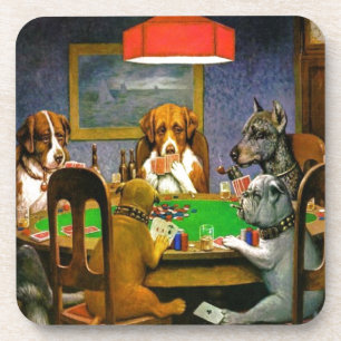 C. M. Coolidge Dogs Pets Poker Cards Humour Destin Coaster