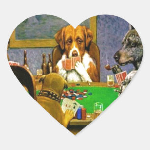 C. M. Coolidge Dogs Pets Poker Cards Humour Destin Heart Sticker