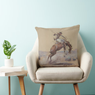 C M Russell A Bad One Western Bronc Rider Cushion