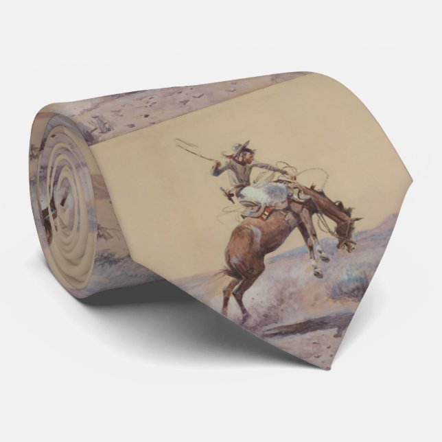    C M Russell A Bad One Western Bronc Rider Tie (Rolled)