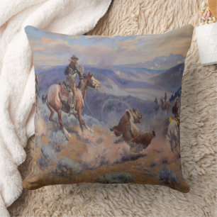C M Russell Loops and Swift Horses Vintage Western Cushion