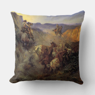 C M Russell The Slick Ear Vintage Western Cowboy Cushion