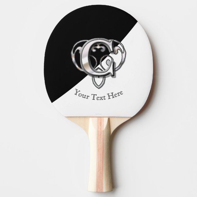 C - Modern Metallic Monogram (Silver) Ping Pong Paddle (Front)