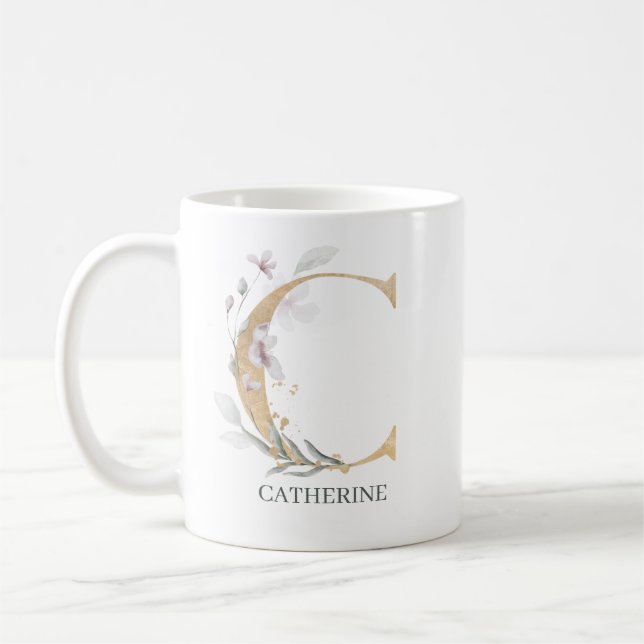 C Monogram Floral Personalised Coffee Mug (Left)