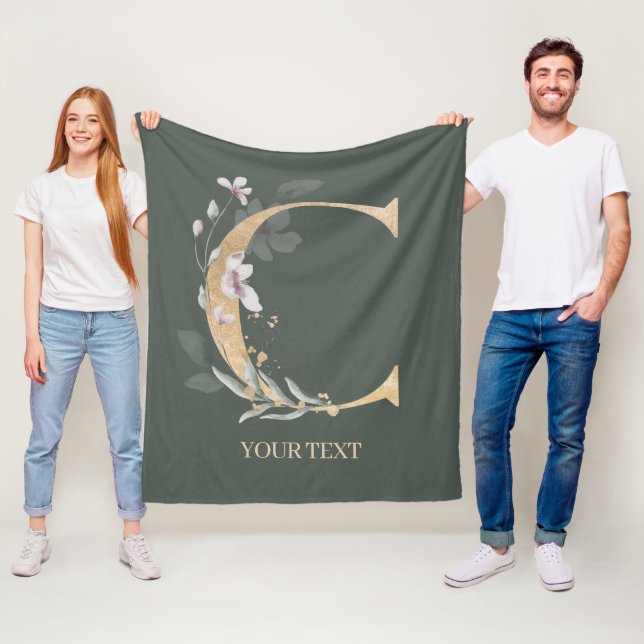 C Monogram Floral Personalised Fleece Blanket (In Situ)