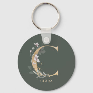 C Monogram Floral Personalised Key Ring