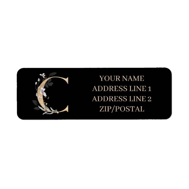 C Monogram Floral Personalised Label Return Address Label (Front)
