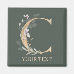 C Monogram Floral Personalised Magnet