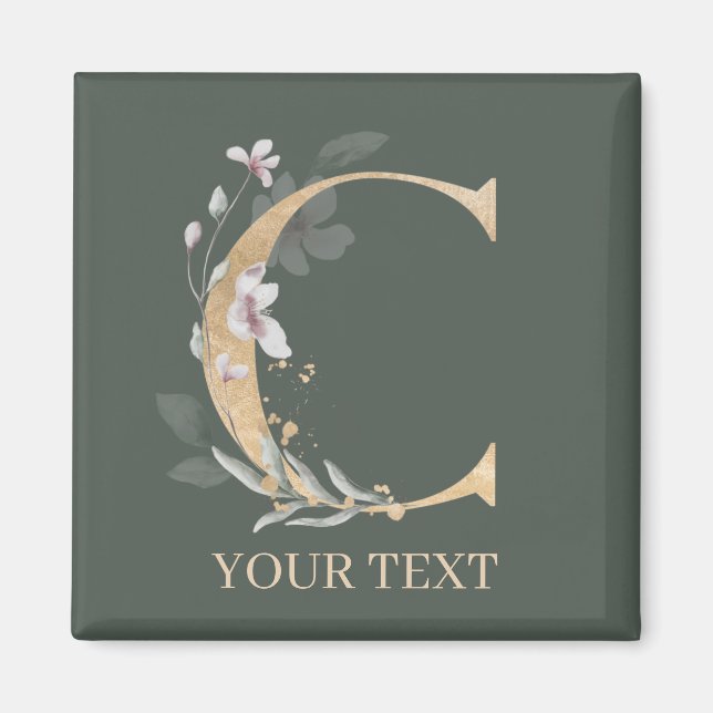 C Monogram Floral Personalised Magnet (Front)