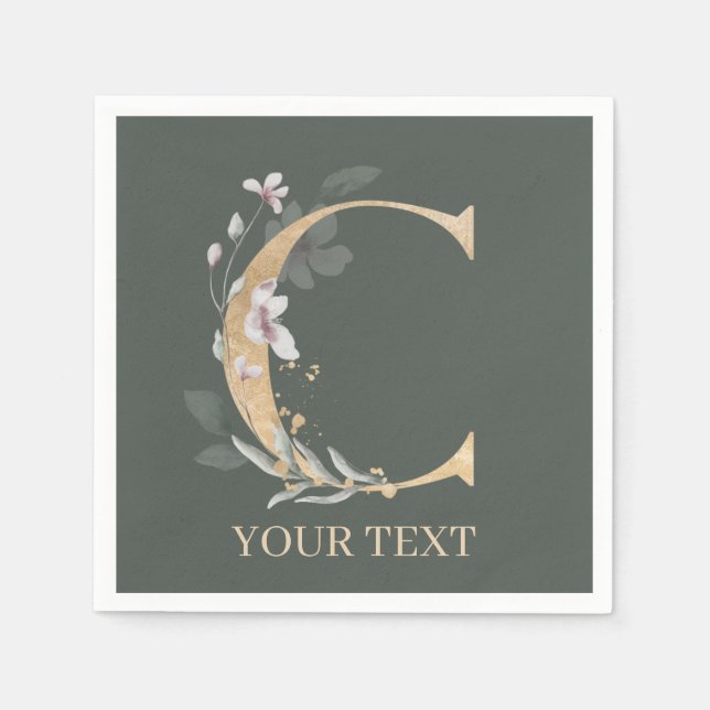 C Monogram Floral Personalised Napkins (Front)