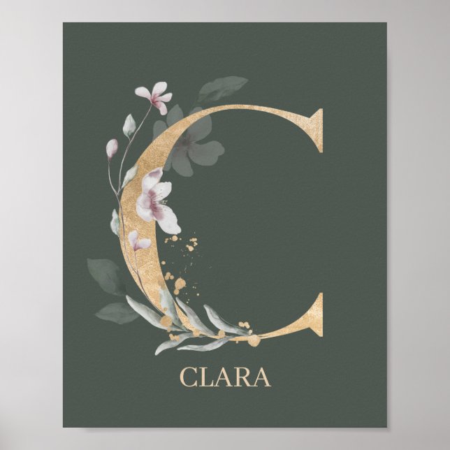 C Monogram Floral Personalised Poster (Front)