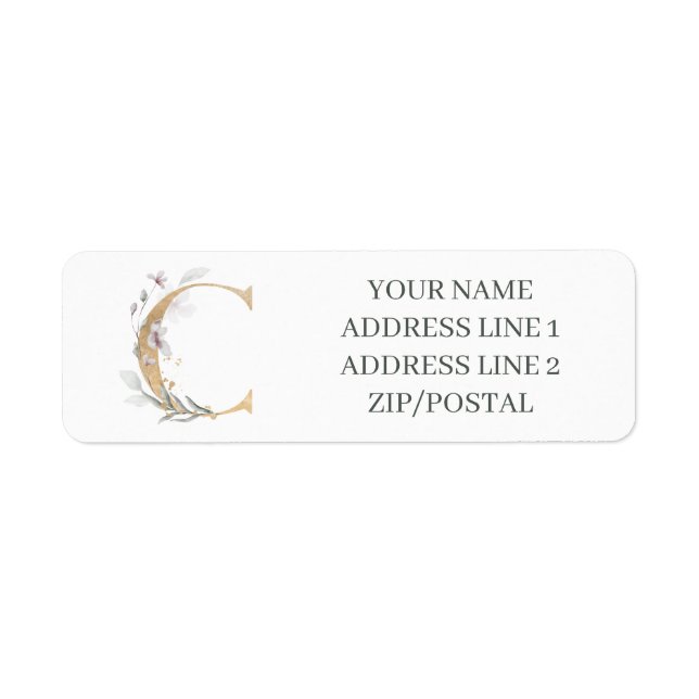 C Monogram Floral Personalised Return Address Label (Front)