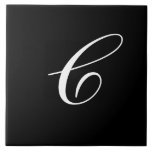 C Monogram Initial White on Black Ceramic Tile<br><div class="desc">Classic White Letter C Monogram on Black Background.</div>