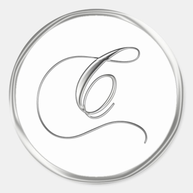 C Monogram Letter Sliver On White Wedding Seal (Front)