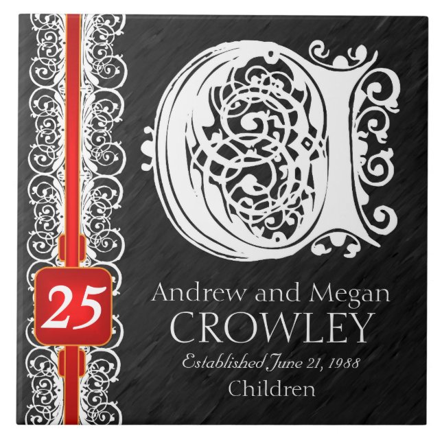 C Monogram "White Lace on Black" Anniversary Tile (Front)