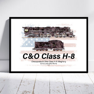 C&O Class H-8 Allegheny Locomotive - American flag Photo Print