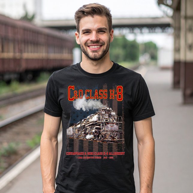 C&O Class H-8 Allegheny Locomotive - American flag T-Shirt (C&O Class H-8 2-6-6-6 Allegheny Steam Locomotive. Mens Basic T-Shirt)