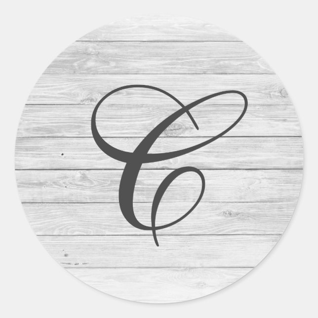 (C) Rustic Wood Monogram | Monogram Shop Classic Round Sticker (Front)