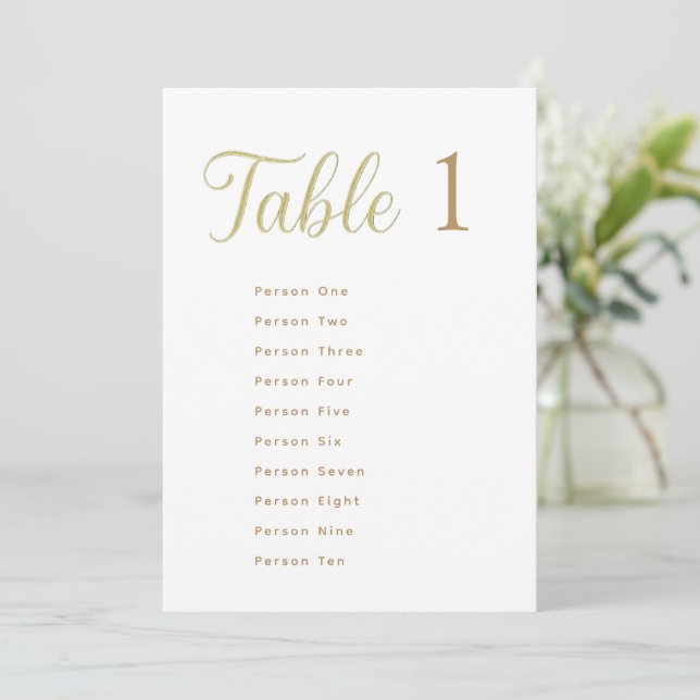 Cِustom Elegant Gold Table Number 1 Seating Chart (Standing Front)