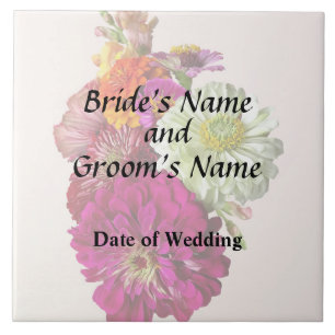 c_ZinniaMixedColorsZinnia Bouquet Mixed Wedding Pr Ceramic Tile