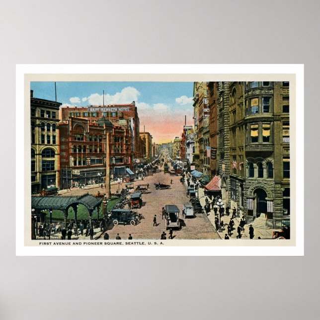 ca 1900 Seattle First Avenue and Pioneer Square Poster (Front)