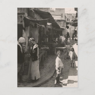 ca 1935 Street in Nazareth, vegetable market Postcard