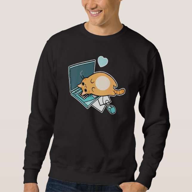 Ca Cute Laptop Cat Sweatshirt (Front)