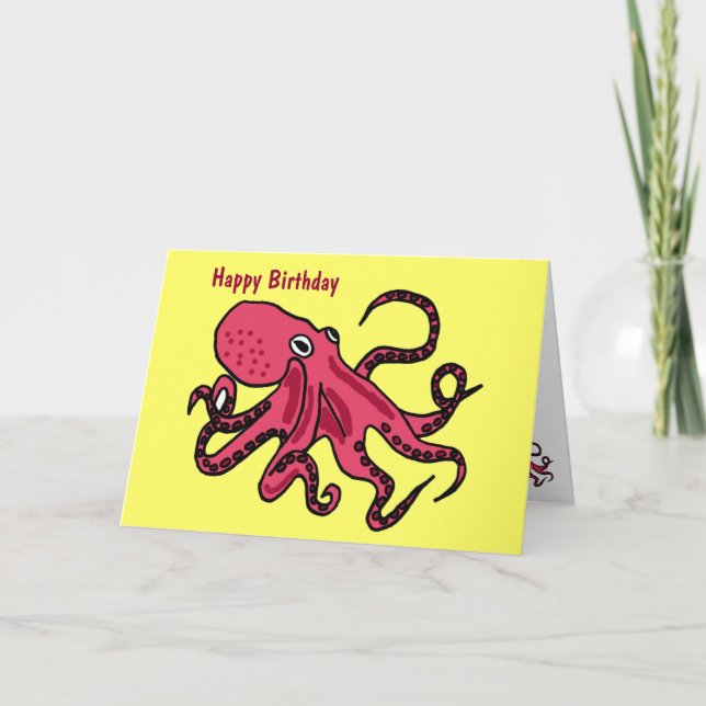 CA- Octopus Birthday Cartoon Birthday Card (Front)