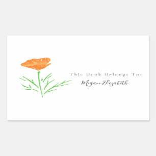 CA Watercolor Poppy Rectangular Sticker