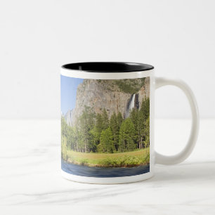 CA, Yosemite NP, Valley view with El Capitan, Two-Tone Coffee Mug