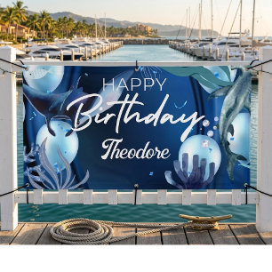 Cabana Blue Anchor Birthday Banner