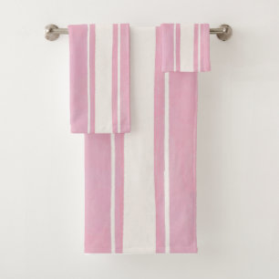 Cabana Pink and White Vertical Stripe Summer Bath Towel Set