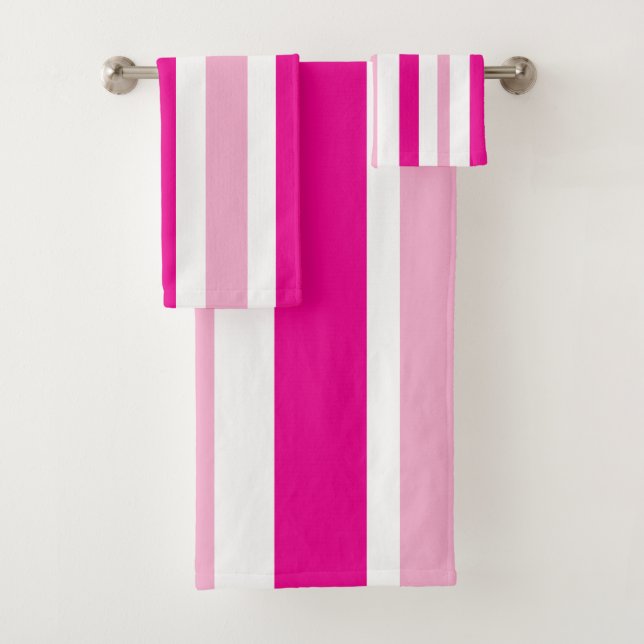Cabana Pink White Stripes Bath Towel Set (Insitu)
