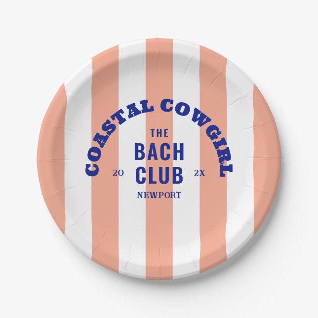 Cabana Stripe Coastal Cowgirl The Bach Club Pink  Paper Plate (Front)
