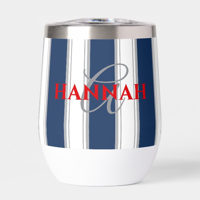 Cabana Stripe Monogram in Navy Blue (Front)