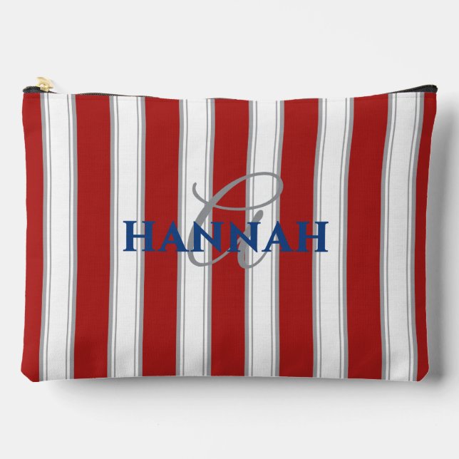 Cabana Stripe Monogram in Red Accessory Pouch (Front)