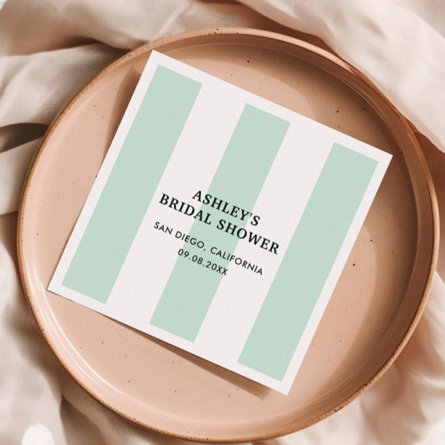 Cabana Stripe Sea Green Bridal Shower Napkin (Creator Uploaded)