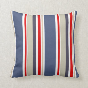Cabana Striped Red White Blue Grey Beige Cushion