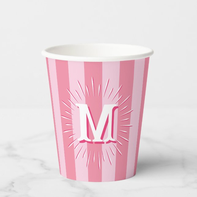 Cabana Stripes in Pink Personalised Paper Cups (Front)